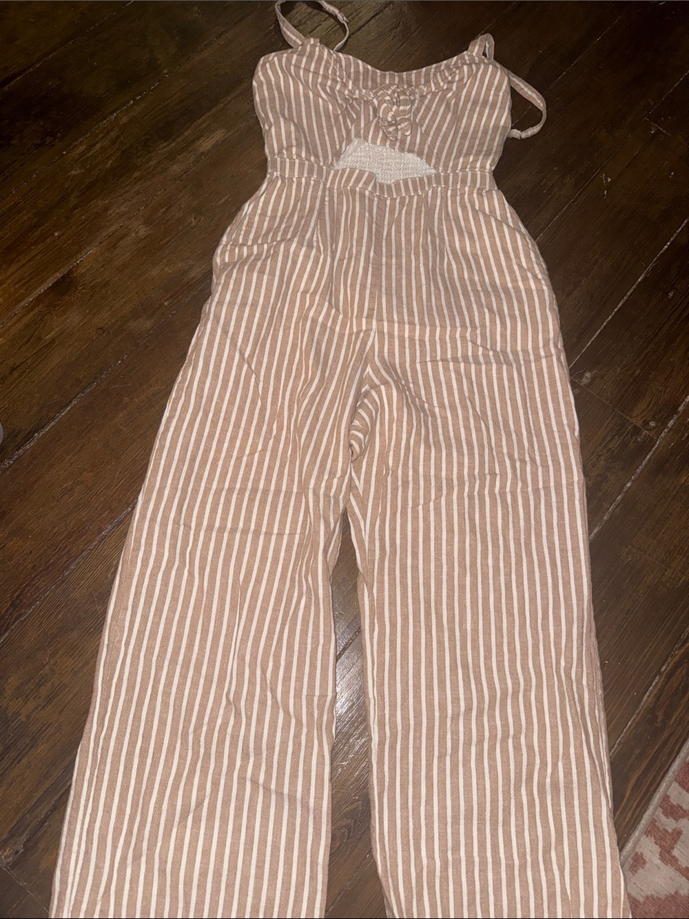 Abercrombie & Fitch Tan and White Striped Sleeveless Jumpsuit